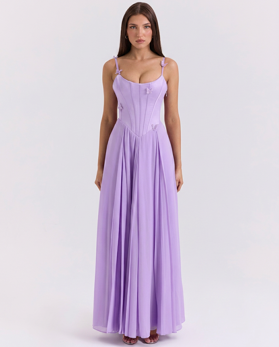 Lilia | Corset Lace-Up Maxi Dress with Butterfly Detail