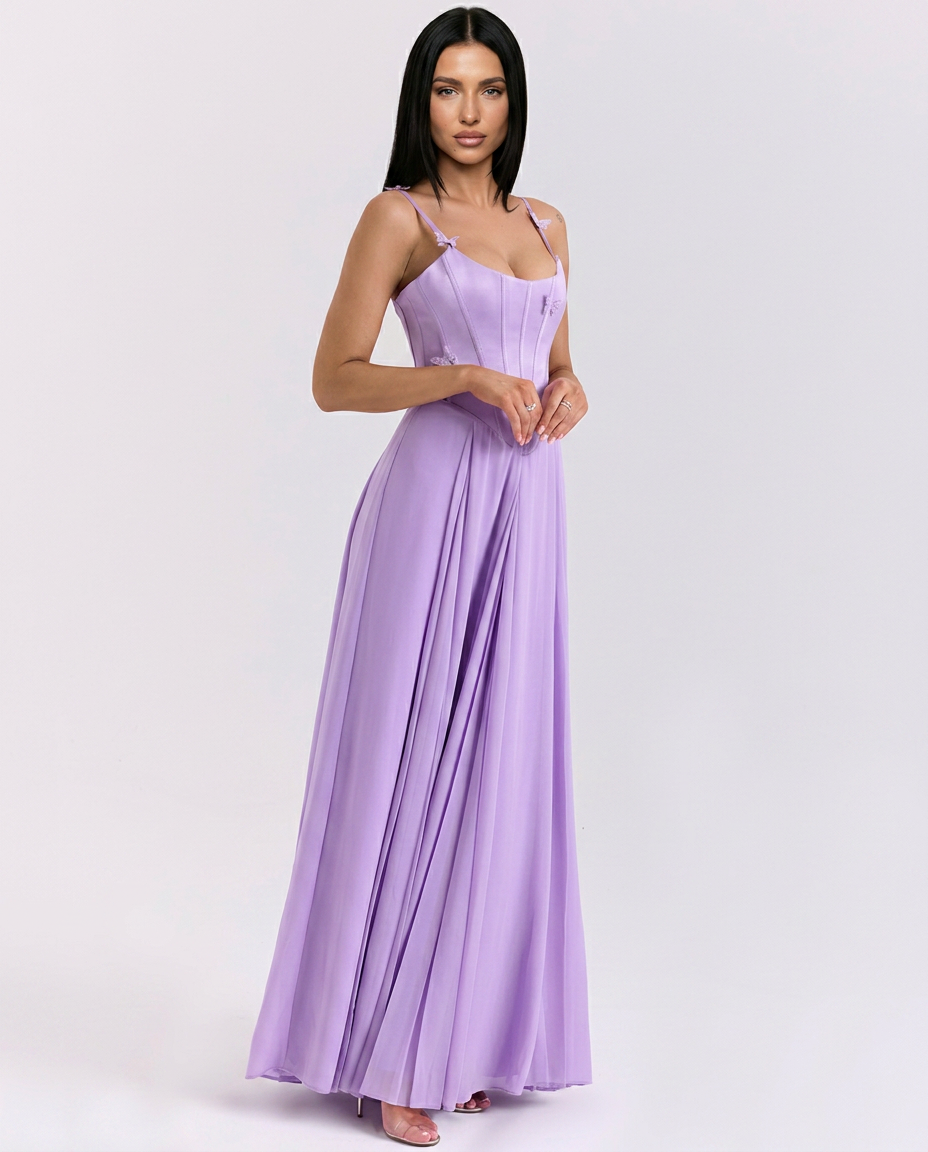 Lilia | Corset Lace-Up Maxi Dress with Butterfly Detail