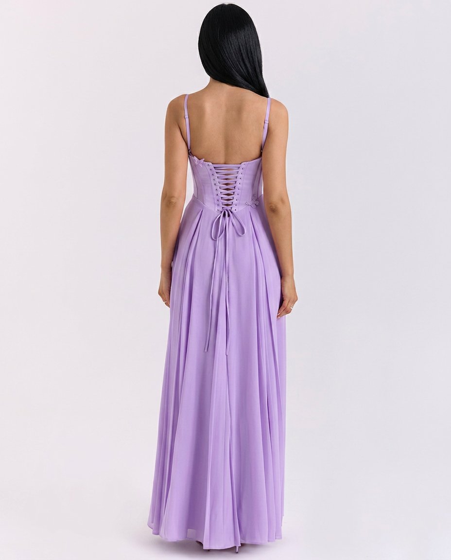 Lilia | Corset Lace-Up Maxi Dress with Butterfly Detail