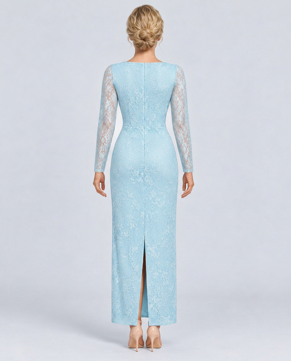 Trudy | Satin-Look Lace-Up Corset Maxi Dress with Lace Sleeves