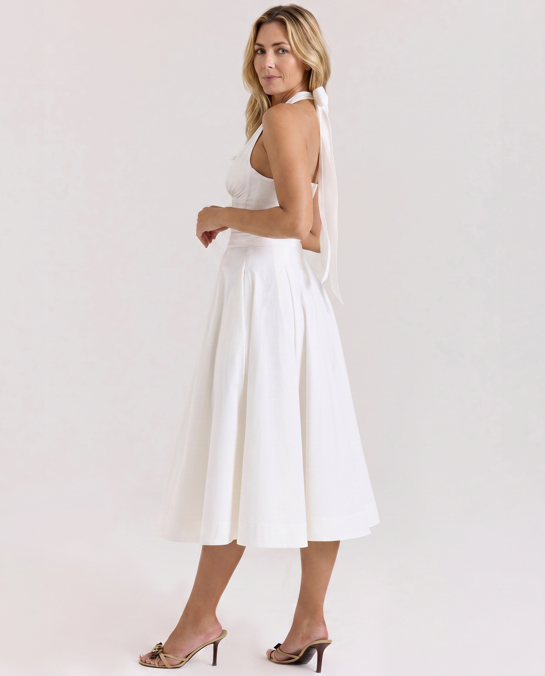 amaya midi dress Women's Cotton Halter Midi Dress Fitted Waist Amaya