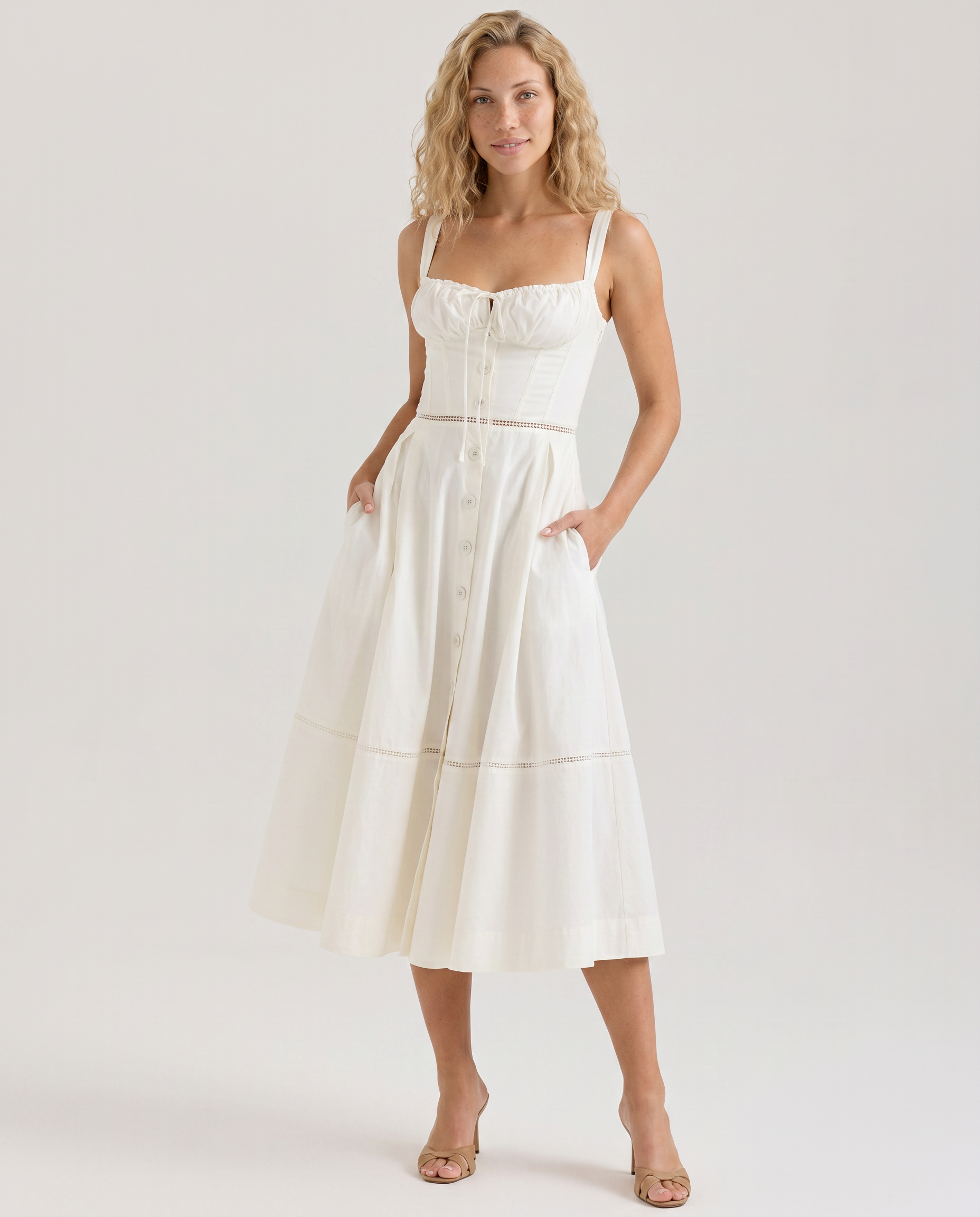 Women's Gingham Midi Dress Corset Lace Up Back Coco