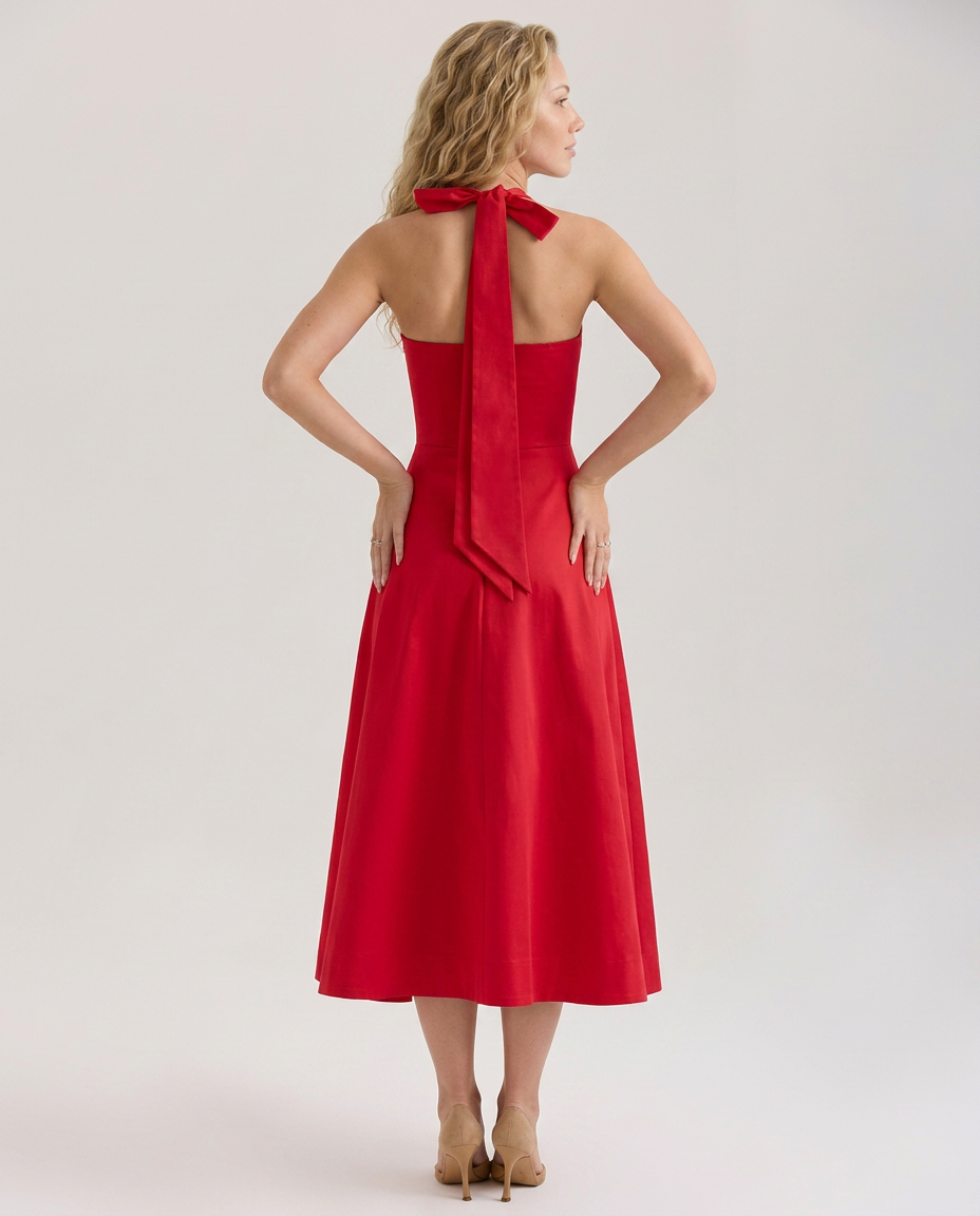 Alisha | Floral Halter Neck Midi Dress with Button Detail