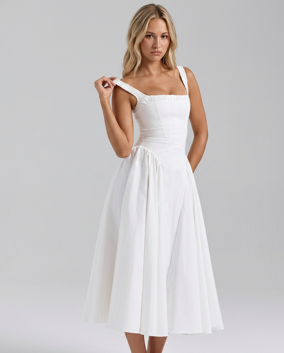 Azure | Cotton Midi Sundress with Voluminous Skirt