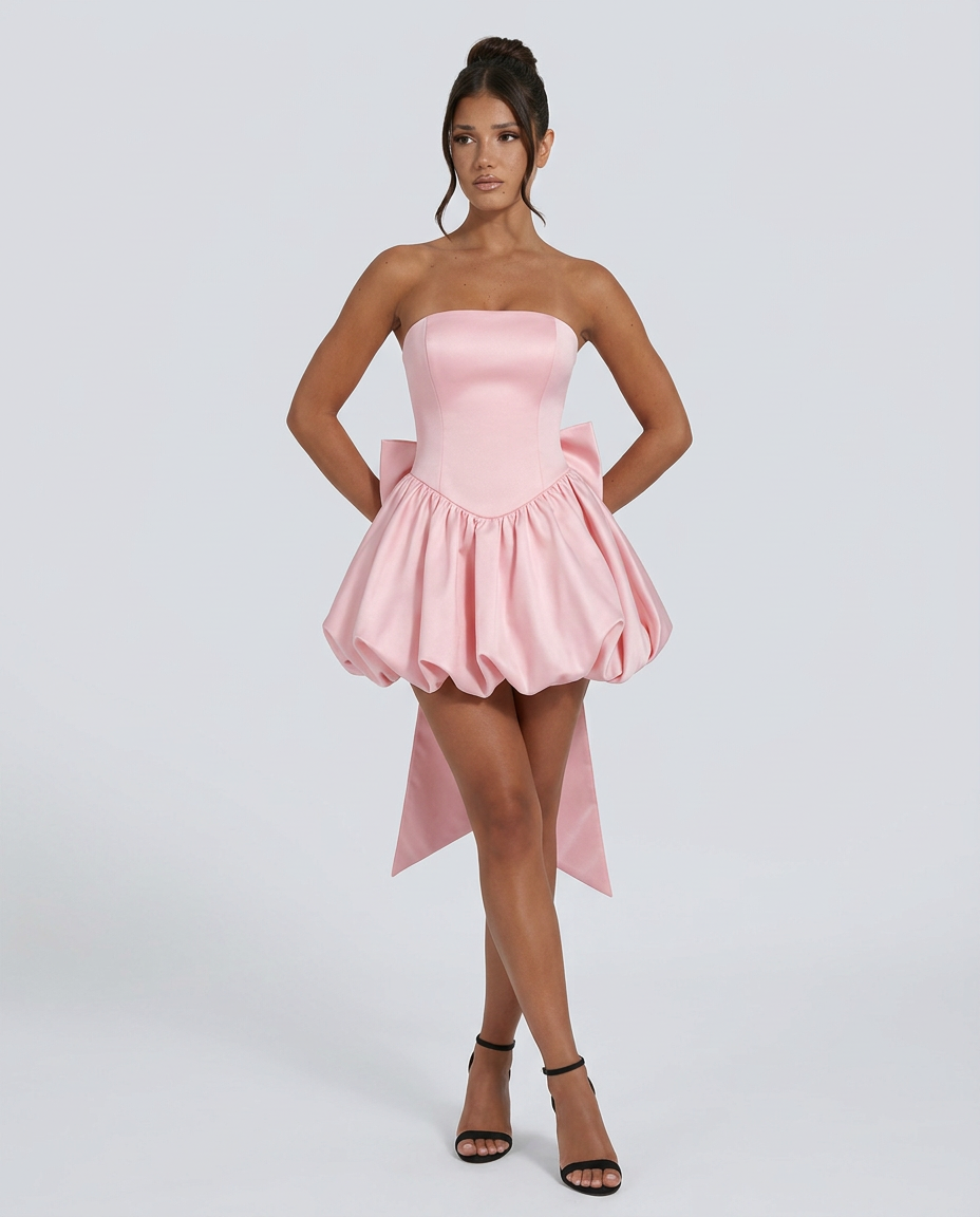 Lora | Strapless Mini Dress with Detachable Bow Detail
