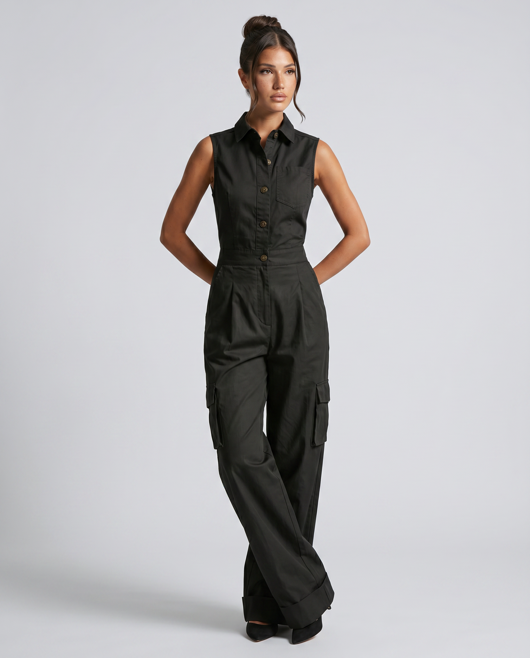Alba | Sleeveless Collared Cargo Jumpsuit