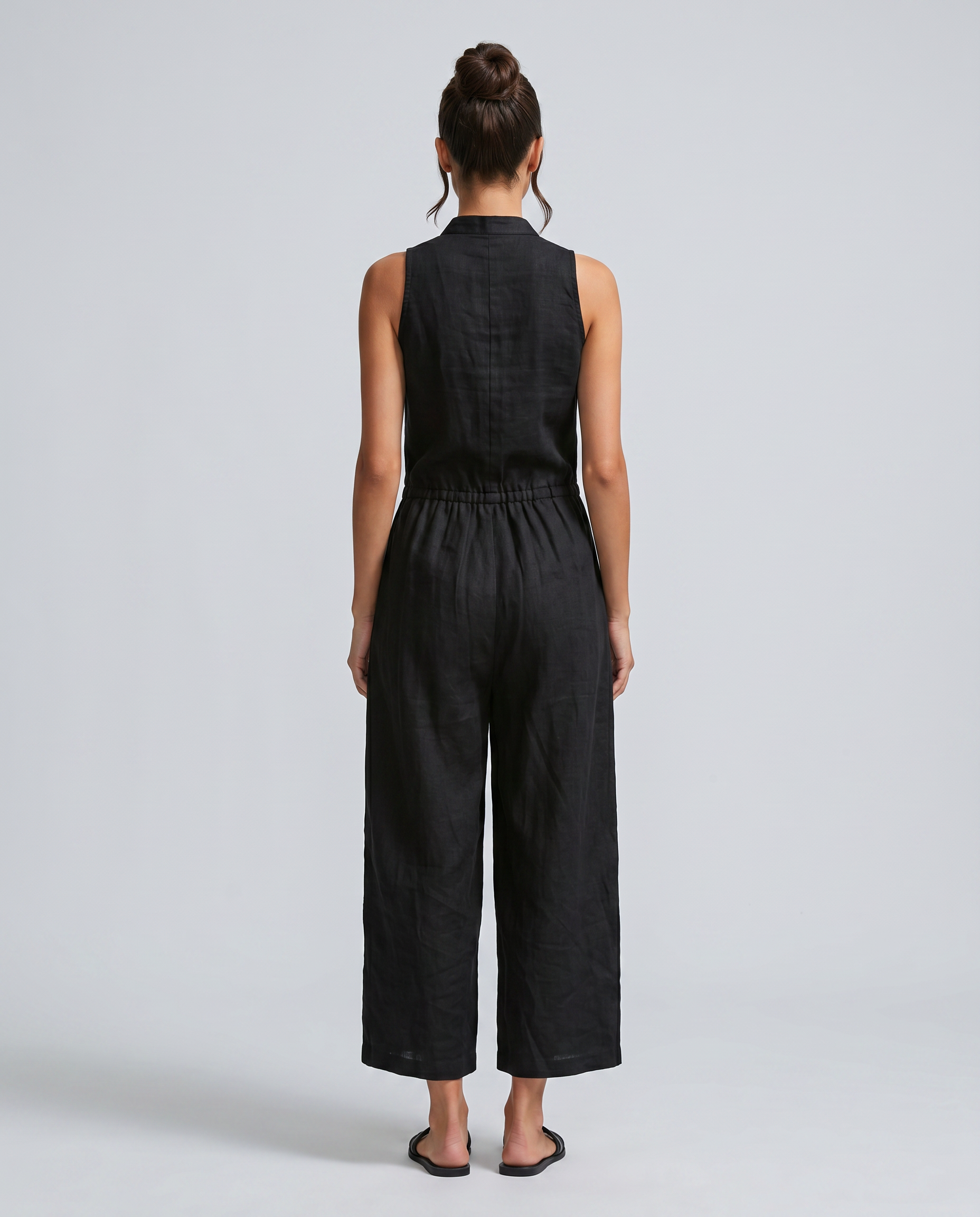Renee | Sleeveless Button-Up Linen-Blend Jumpsuit