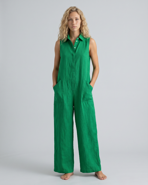 Women's Linen Blend Sleeveless Relaxed Jumpsuit Vonda