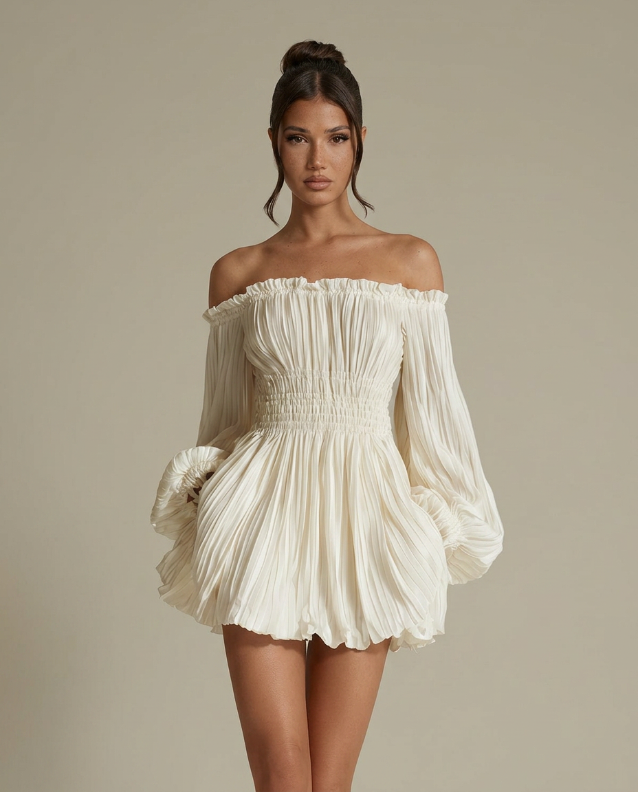 Clara | Pleated Off-Shoulder Mini Dress