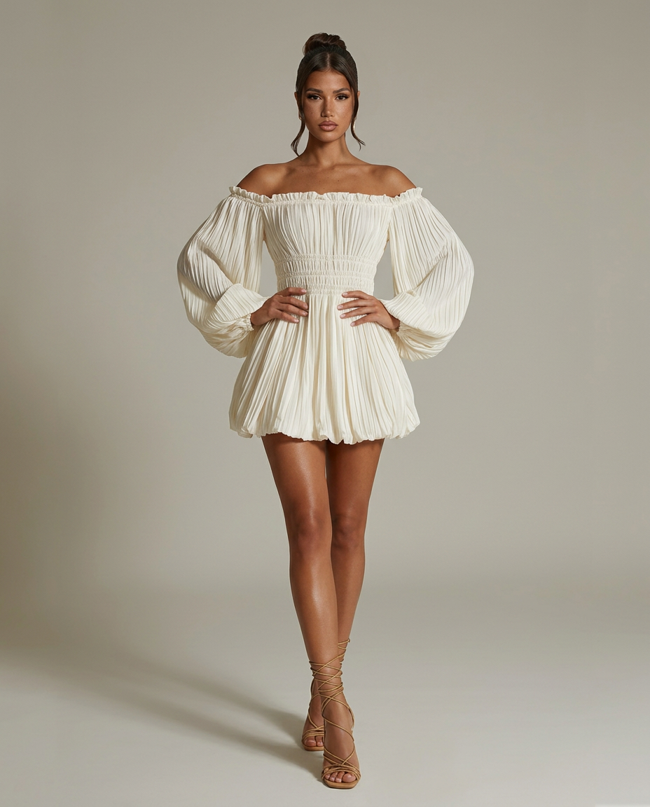 Clara | Pleated Off-Shoulder Mini Dress