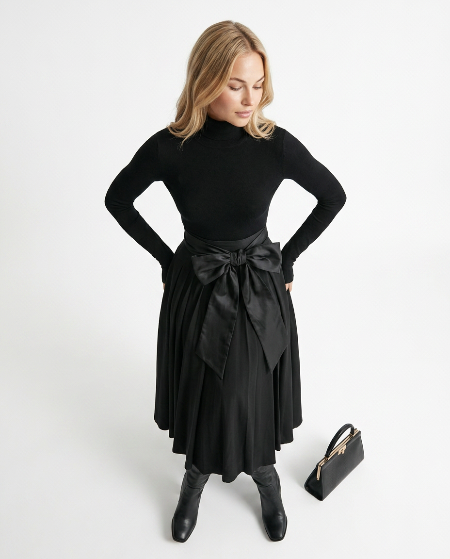 Mindy | High-Neck Maxi Dress with Satin Flared Skirt