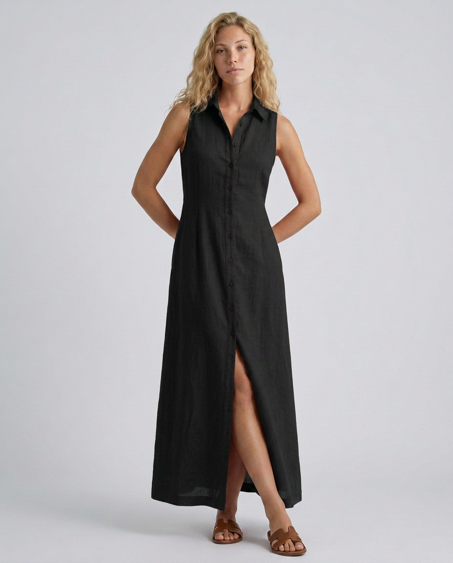 Women's Linen Blend Sleeveless Maxi Shirt Dress Alexis