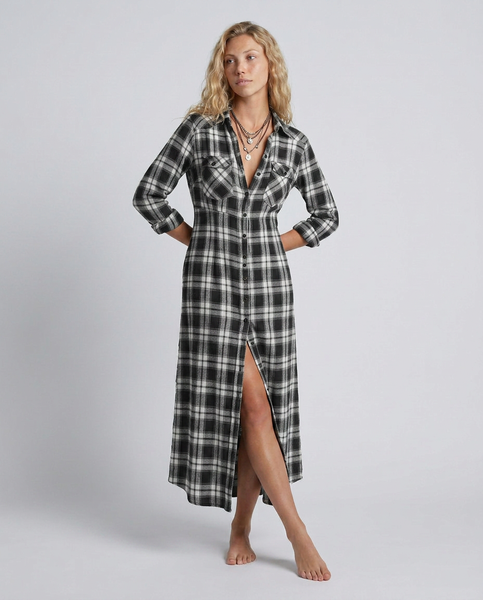 Women's Plaid Shirt Maxi Dress Button Front Marta