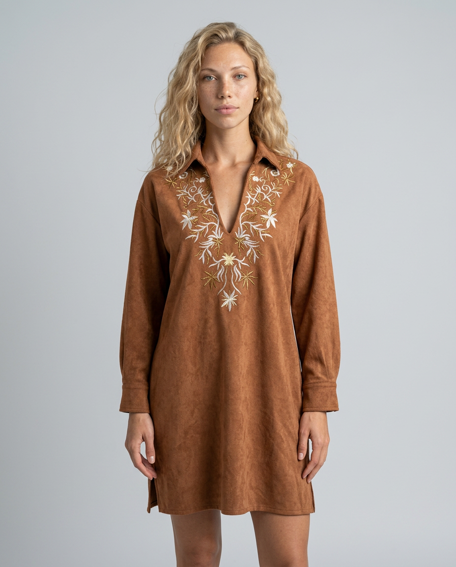 Wren | Suede-Look Midi with Embroidered Detail