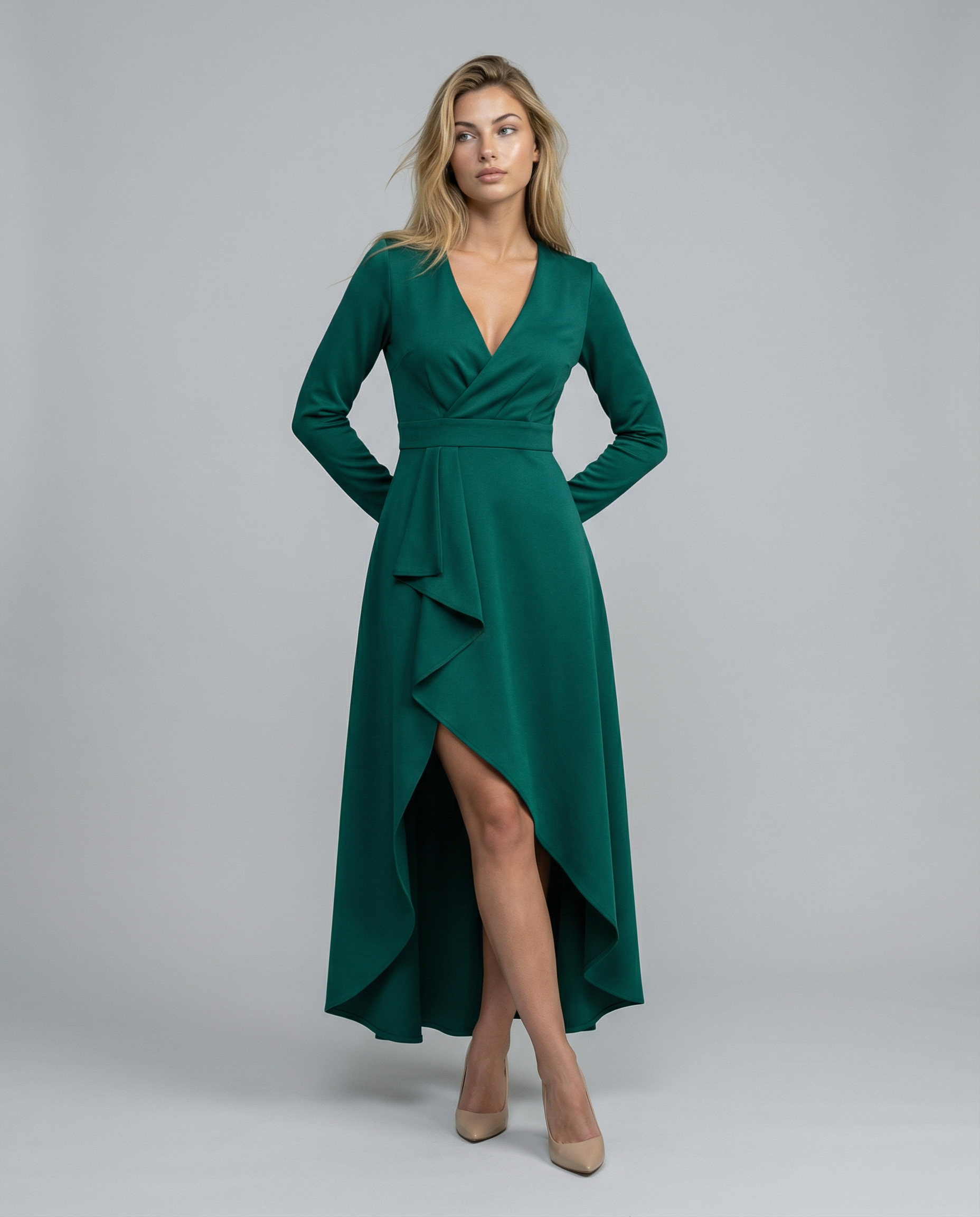 Charlotte | Wrap Midi Dress with Long Sleeves