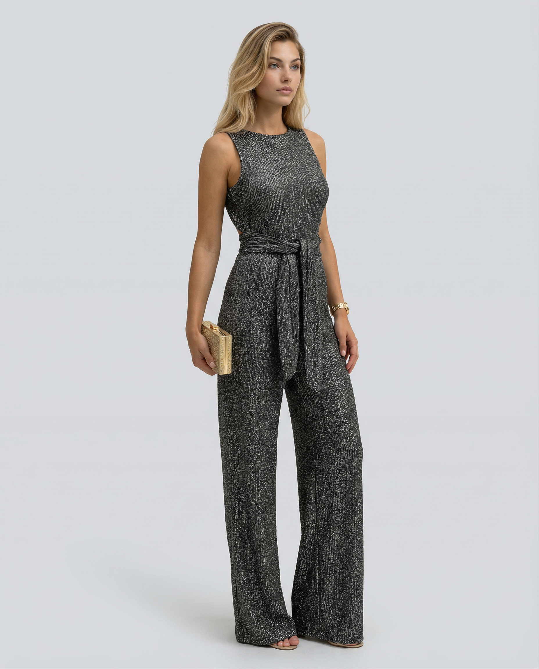 Celeste | Sleeveless Sequin Jumpsuit with Open Back