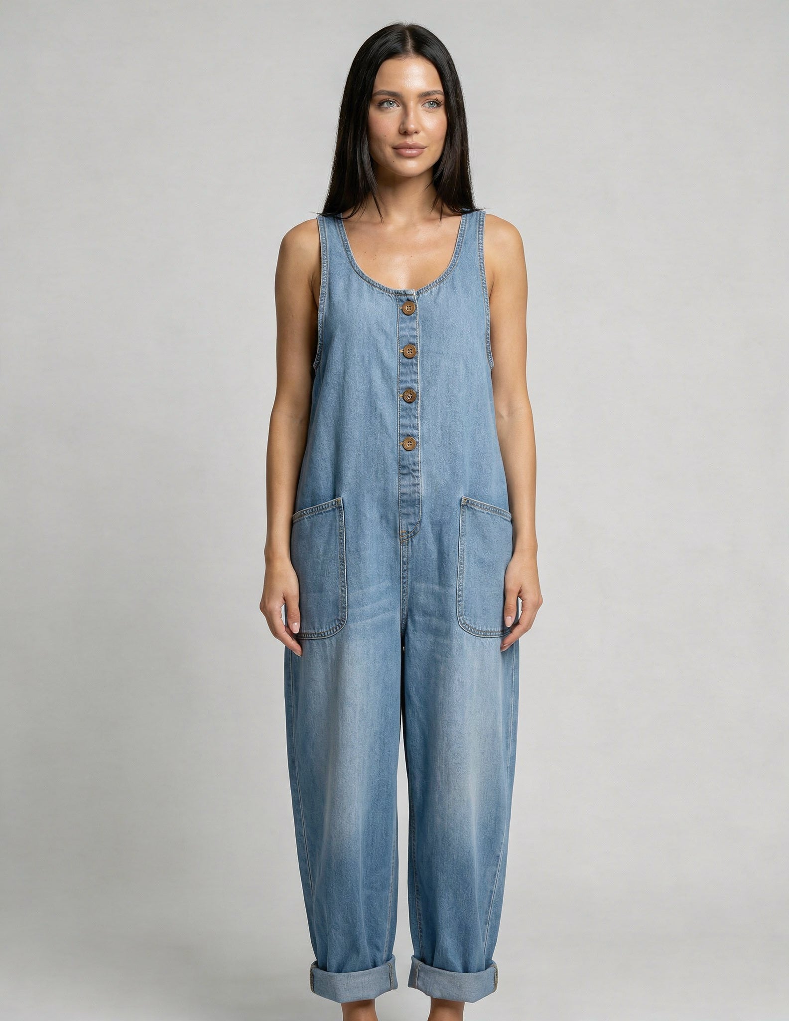 Abigail | Denim Jumpsuit with Button Front