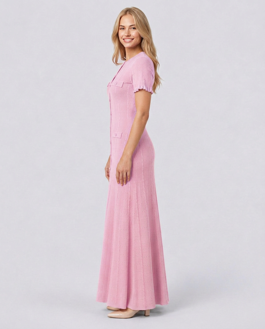 Amelie | Pointelle Knit Button Front Maxi Dress