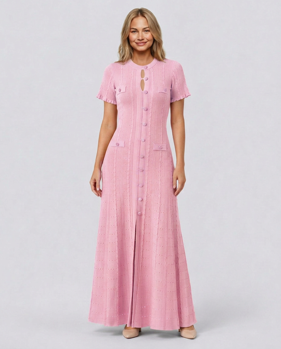Amelie | Pointelle Knit Button Front Maxi Dress
