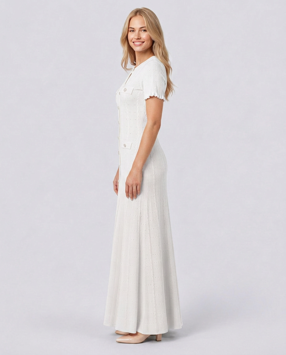 Amelie | Pointelle Knit Button Front Maxi Dress