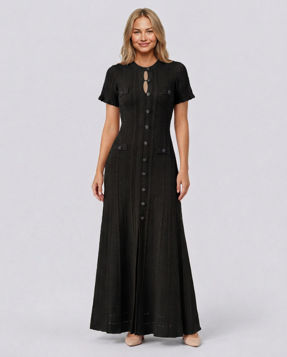 Amelie | Pointelle Knit Button Front Maxi Dress