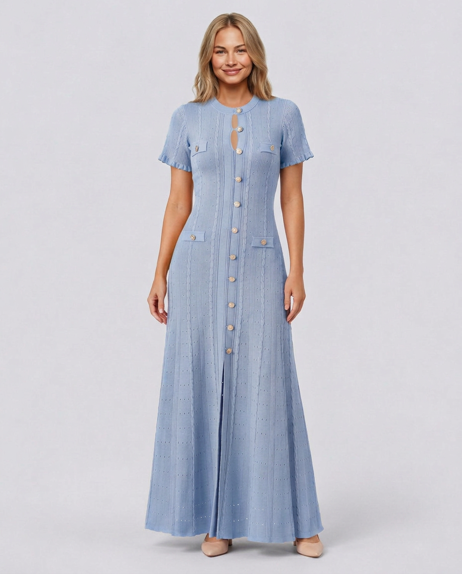 Amelie | Pointelle Knit Button Front Maxi Dress