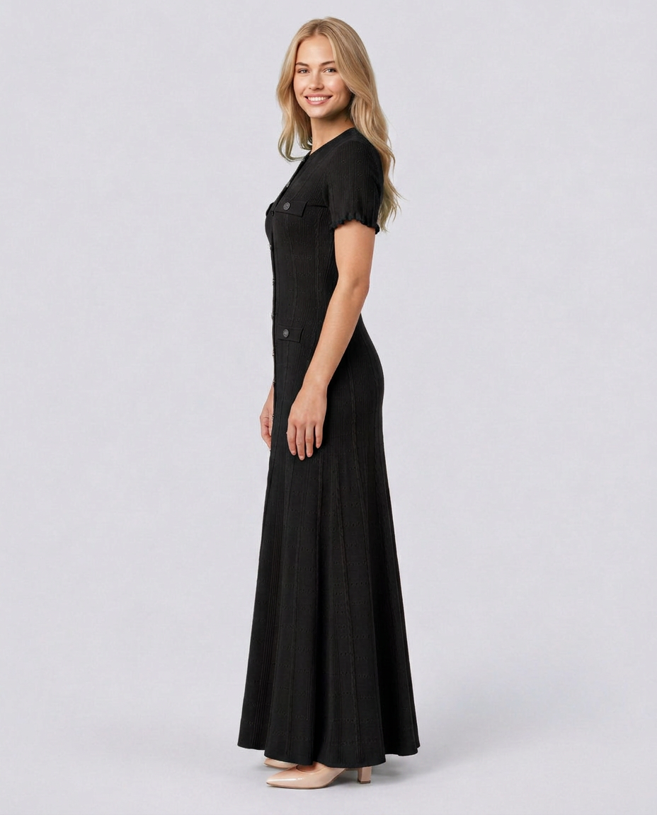 Amelie | Pointelle Knit Button Front Maxi Dress