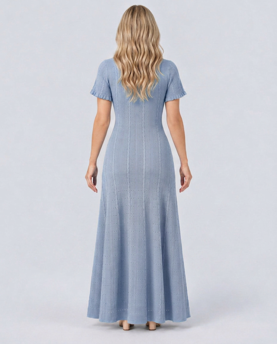 Amelie | Pointelle Knit Button Front Maxi Dress