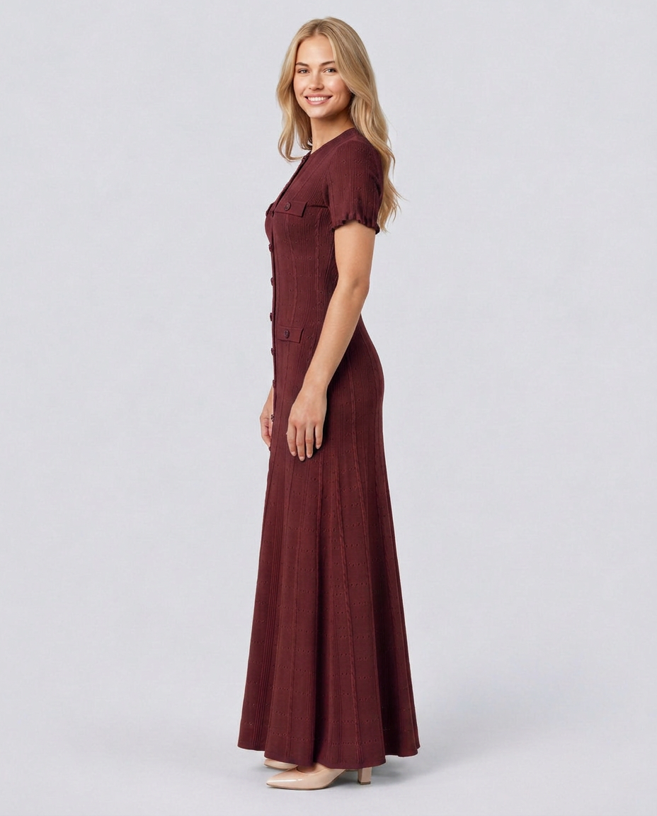 Amelie | Pointelle Knit Button Front Maxi Dress