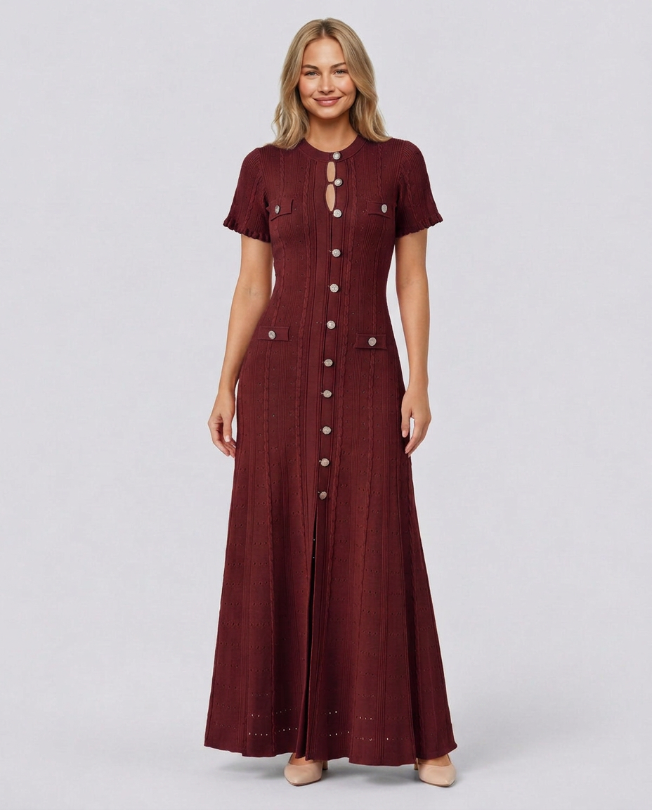 Amelie | Pointelle Knit Button Front Maxi Dress