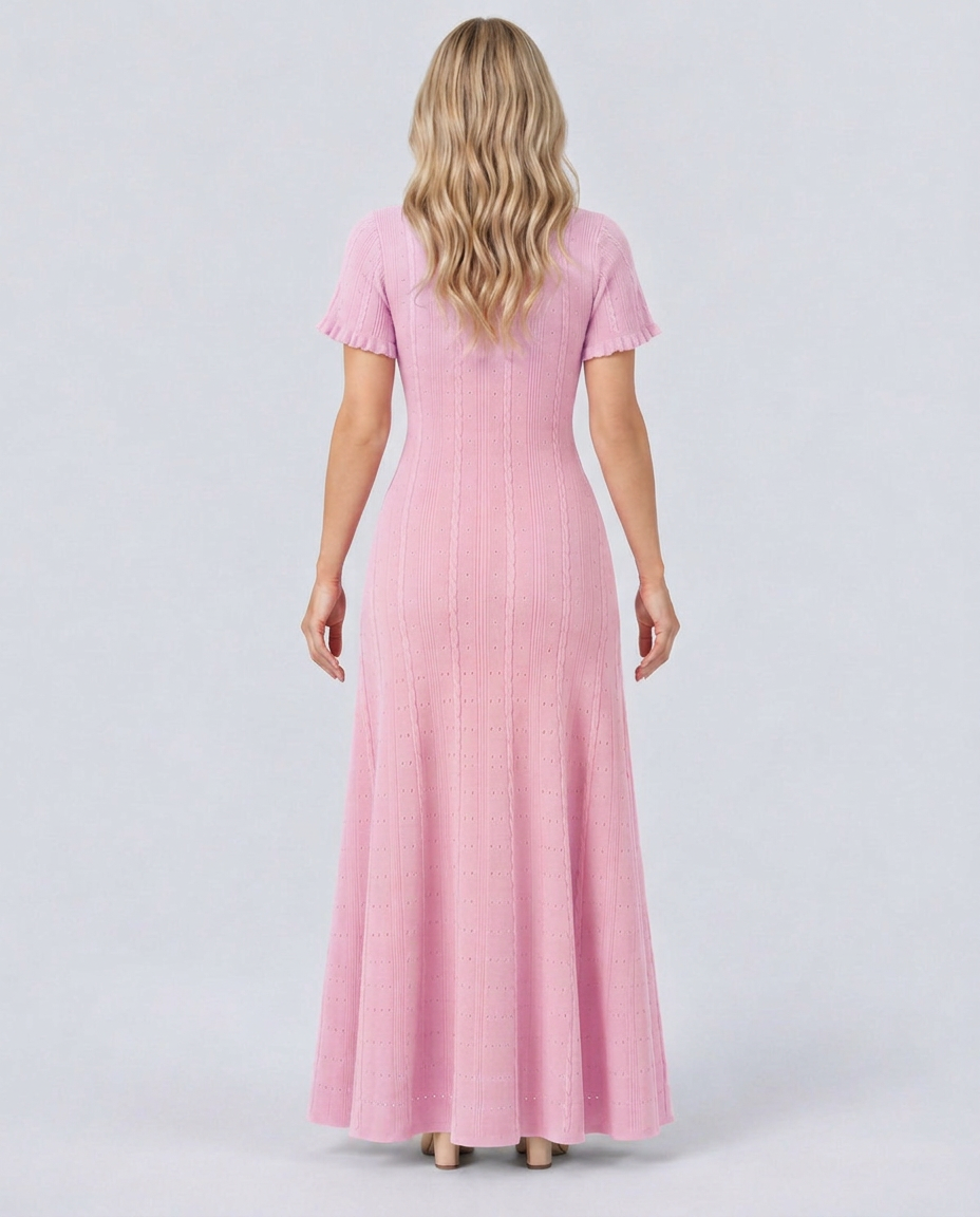 Amelie | Pointelle Knit Button Front Maxi Dress