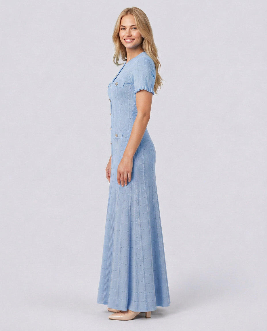 Amelie | Pointelle Knit Button Front Maxi Dress