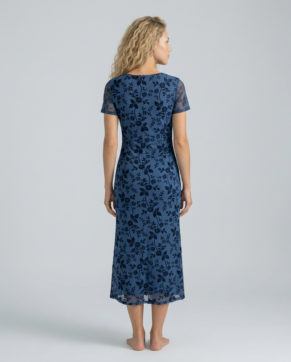 Liana | Floral Waist-Cinching Mesh Midi Dress