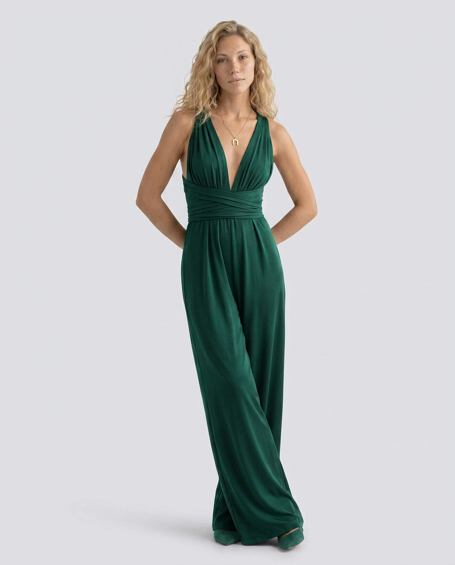 Keri | Satin-Style Jumpsuit with Halter Neck Detail