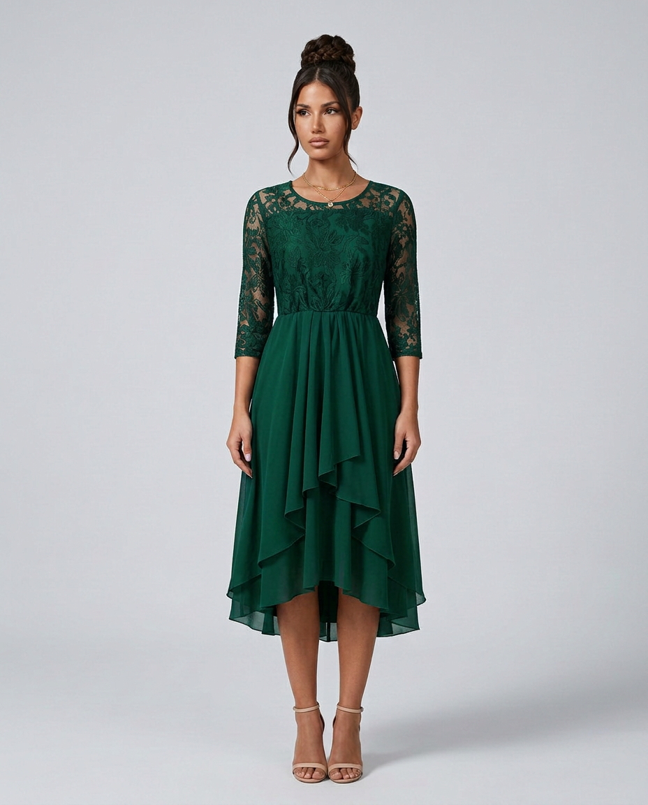Darcy | Midi Dress with Lace Bodice and Chiffon Skirt