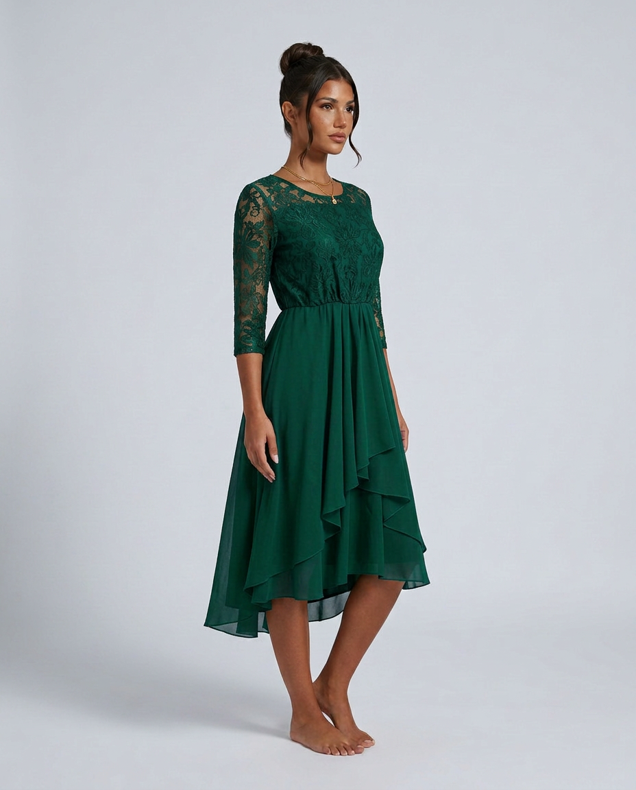 Darcy | Midi Dress with Lace Bodice and Chiffon Skirt