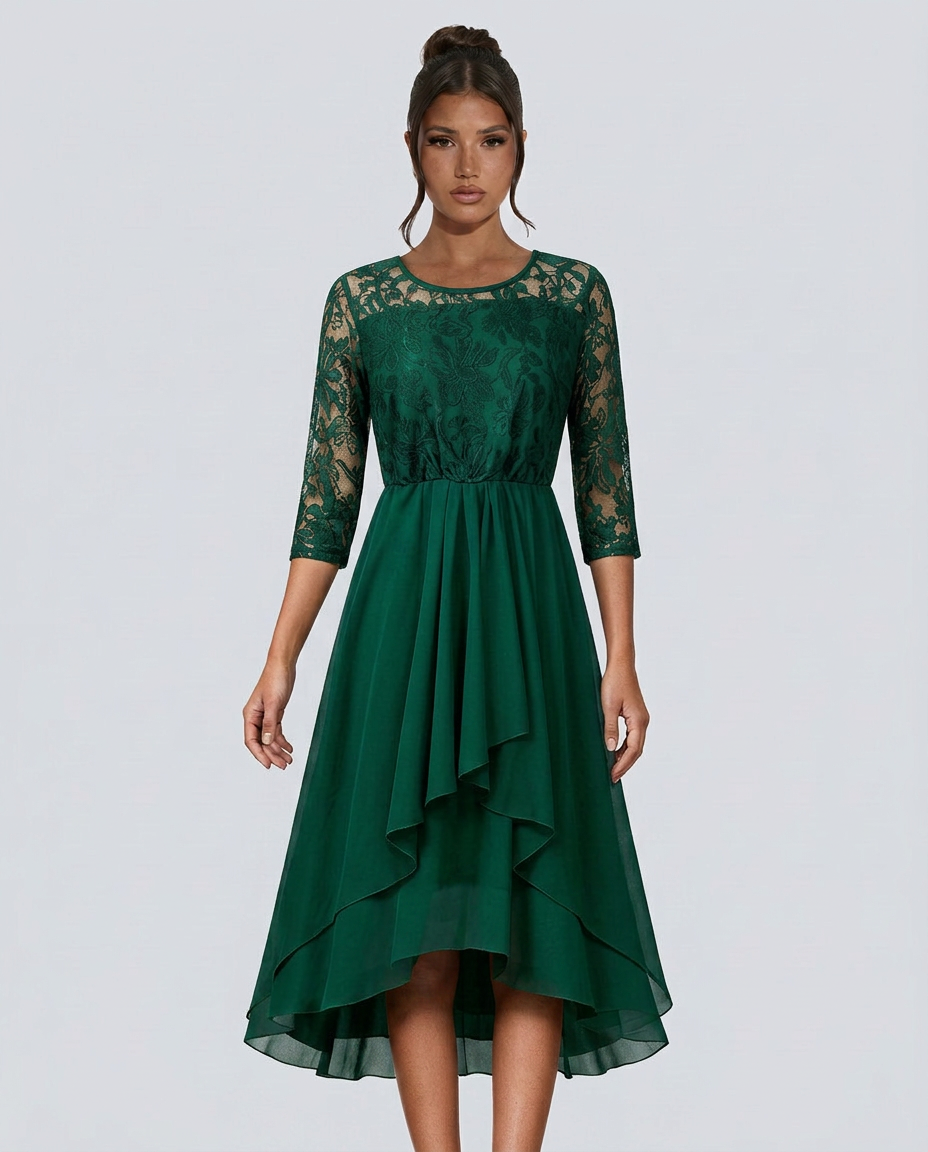 Darcy | Midi Dress with Lace Bodice and Chiffon Skirt