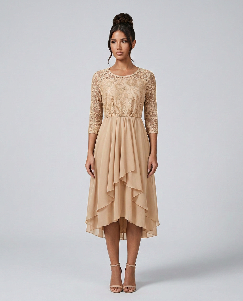 Darcy | Midi Dress with Lace Bodice and Chiffon Skirt