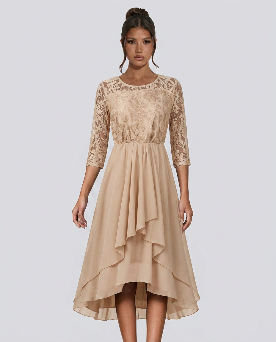 Darcy | Midi Dress with Lace Bodice and Chiffon Skirt