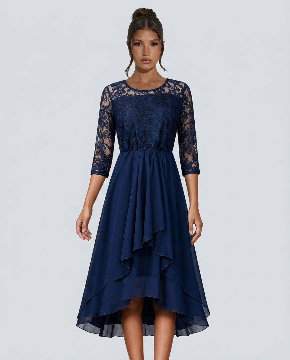 Darcy | Midi Dress with Lace Bodice and Chiffon Skirt