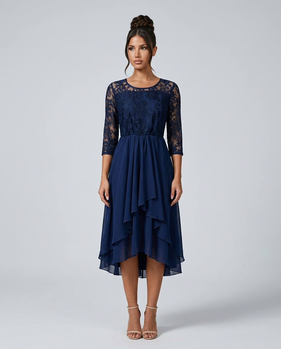 Darcy | Midi Dress with Lace Bodice and Chiffon Skirt