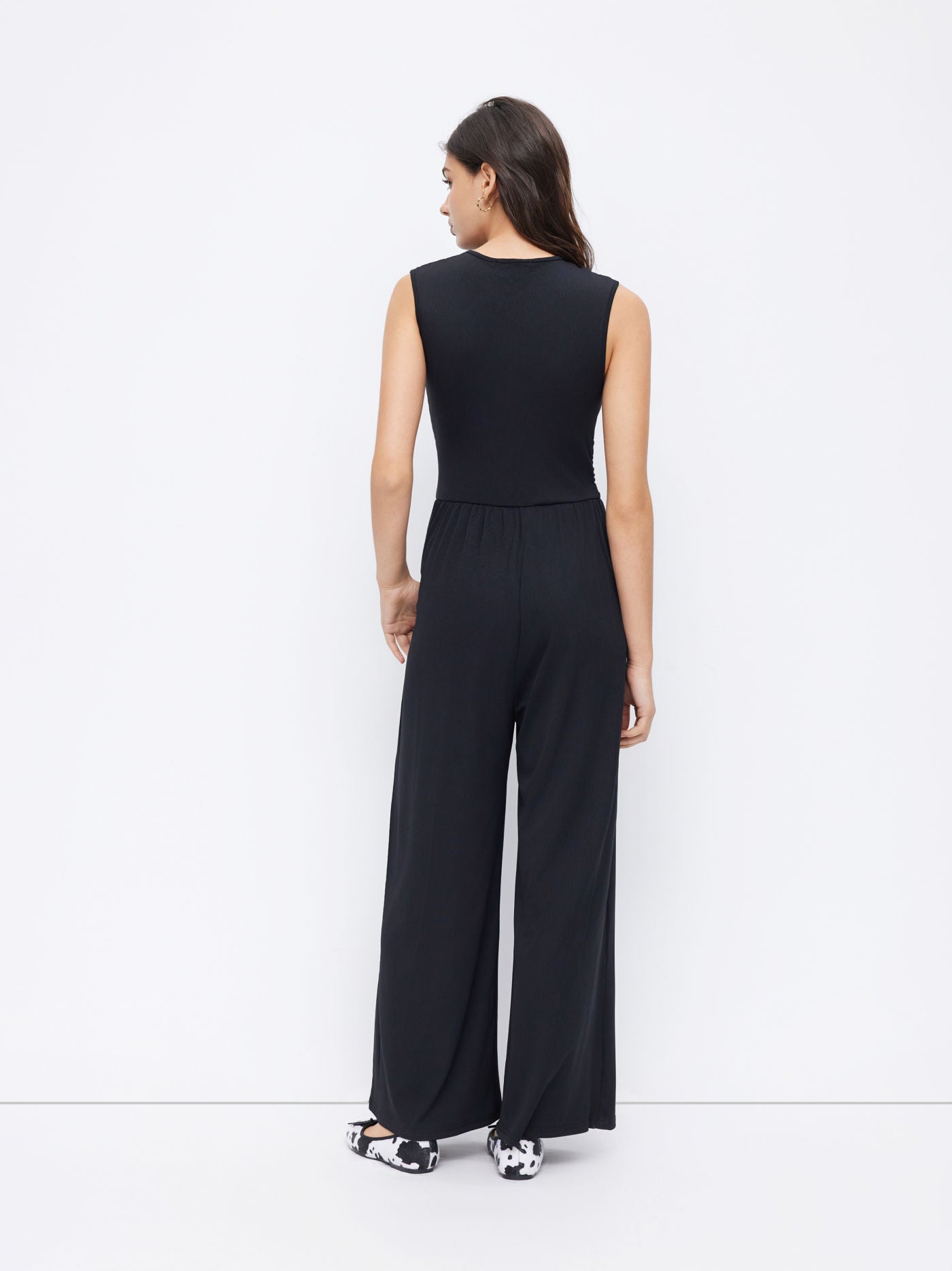 Eleanor | V-neck Ruched Solid Wide Leg Jumpsuit