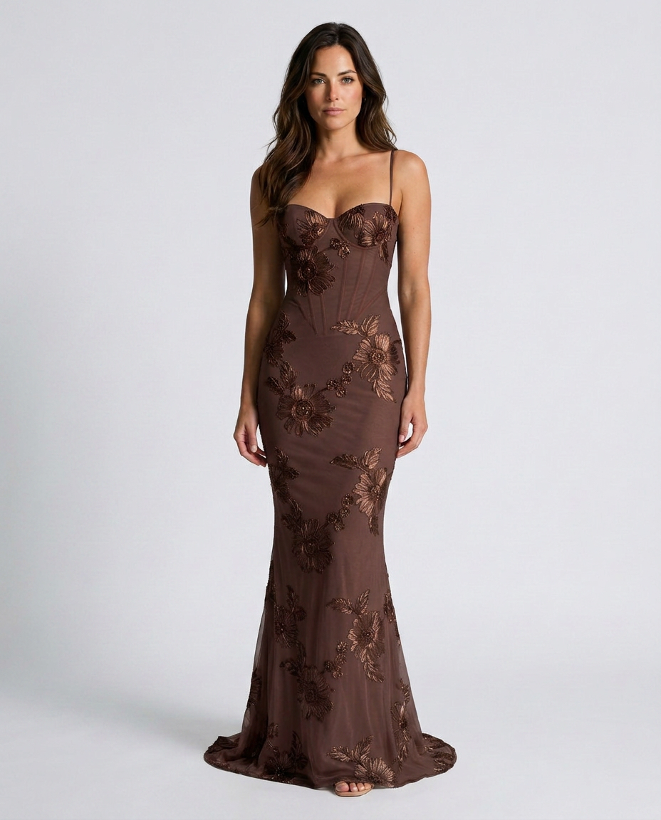 Isolène | Floral Jacquard Corset Maxi Dress