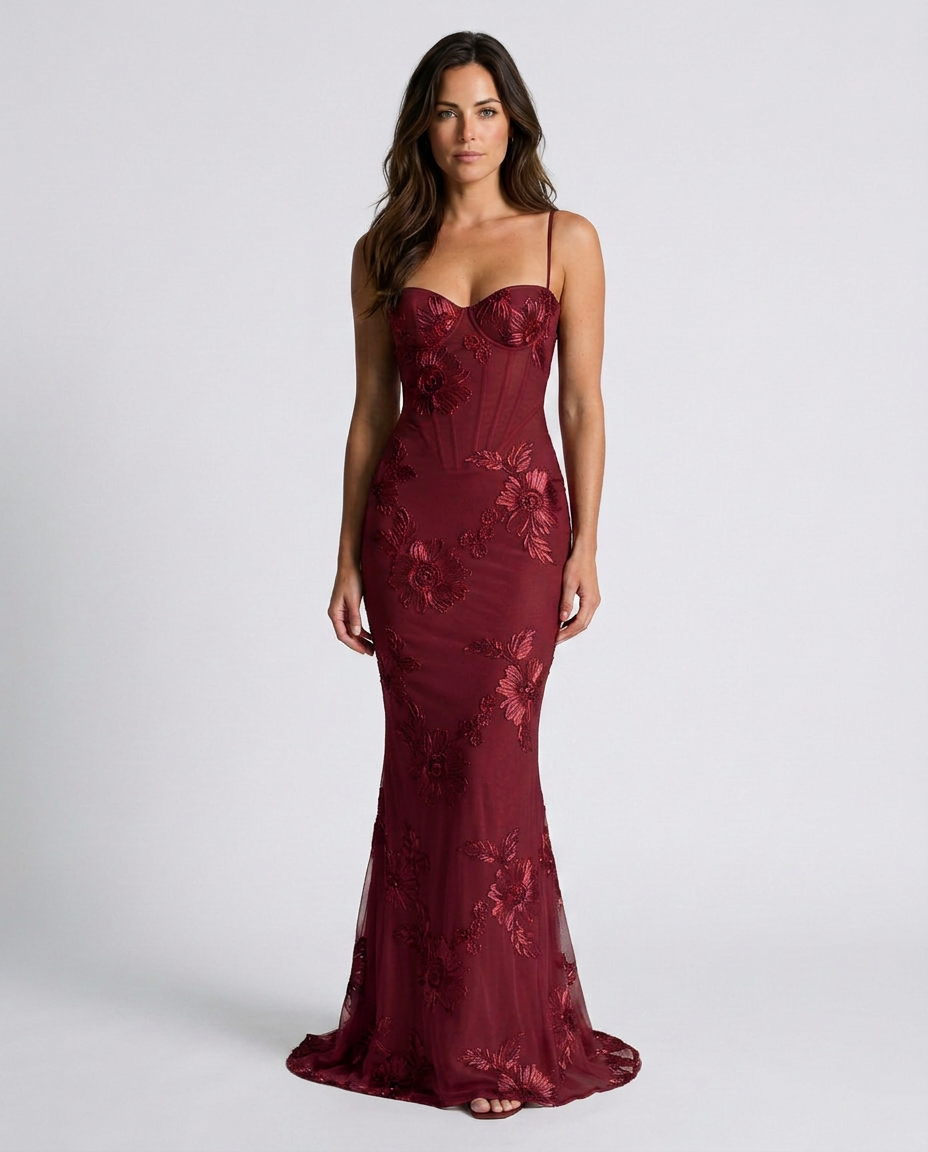 Isolène | Floral Jacquard Corset Maxi Dress