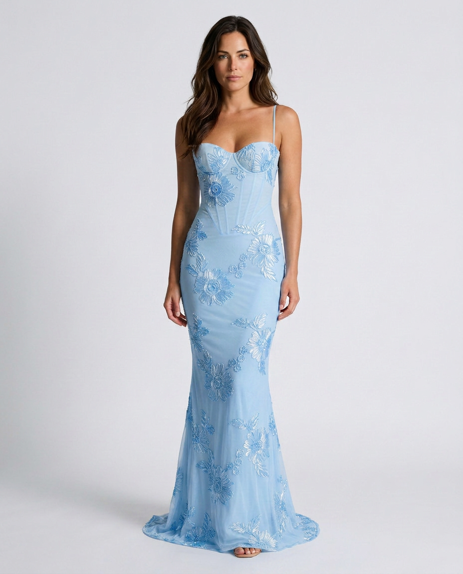 Isolène | Floral Jacquard Corset Maxi Dress