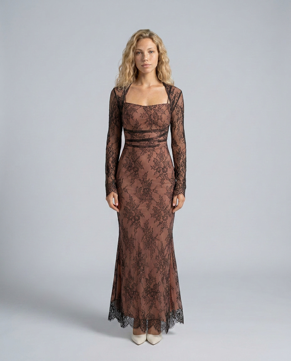 Livilla | Long Lace Wedding Guest Maxi Dress