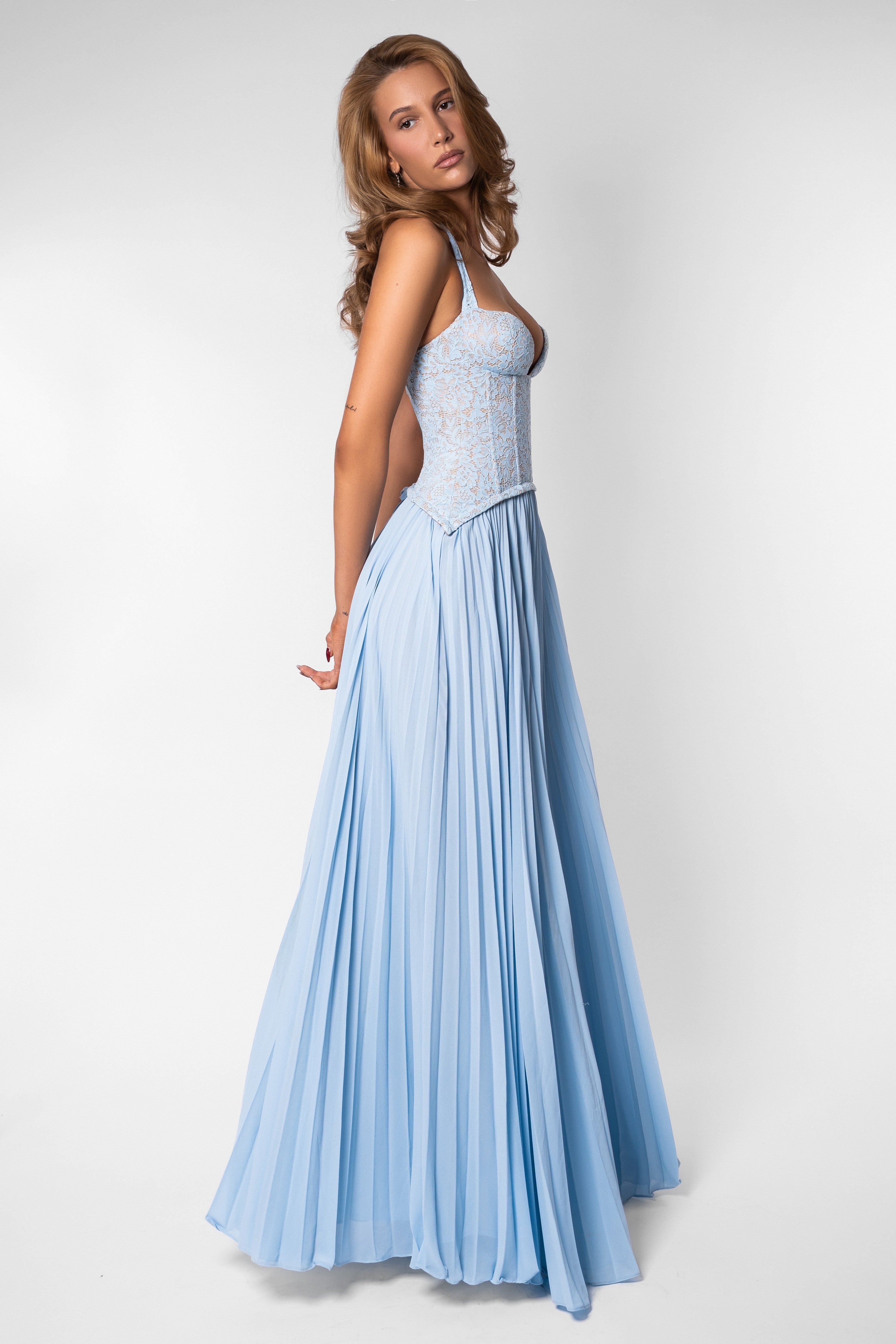 Seraphina | Sweetheart Lace Splicing Pleated Maxi Dress