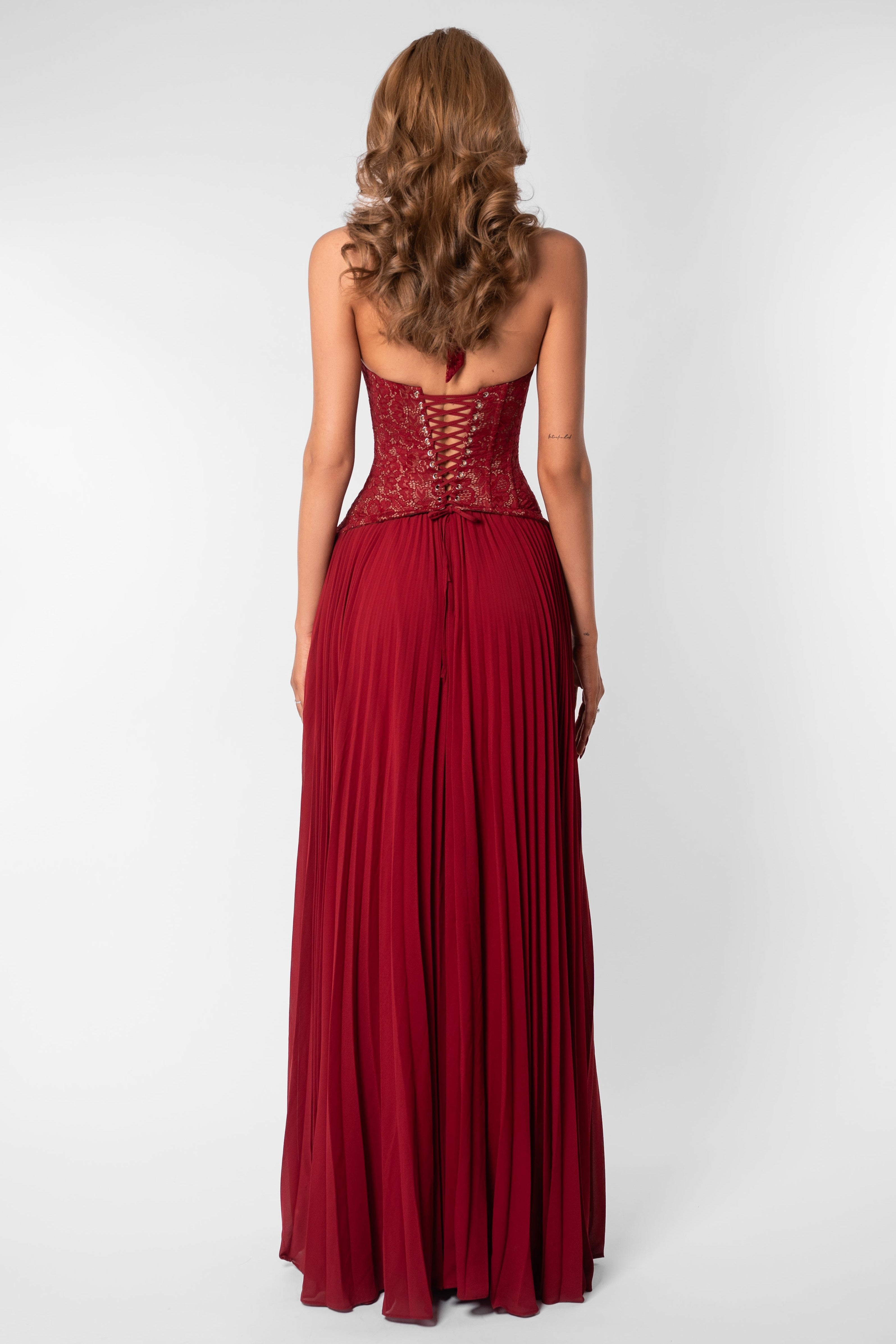 Ottilie | Sweetheart Lace Chiffon Pleated Maxi Dress