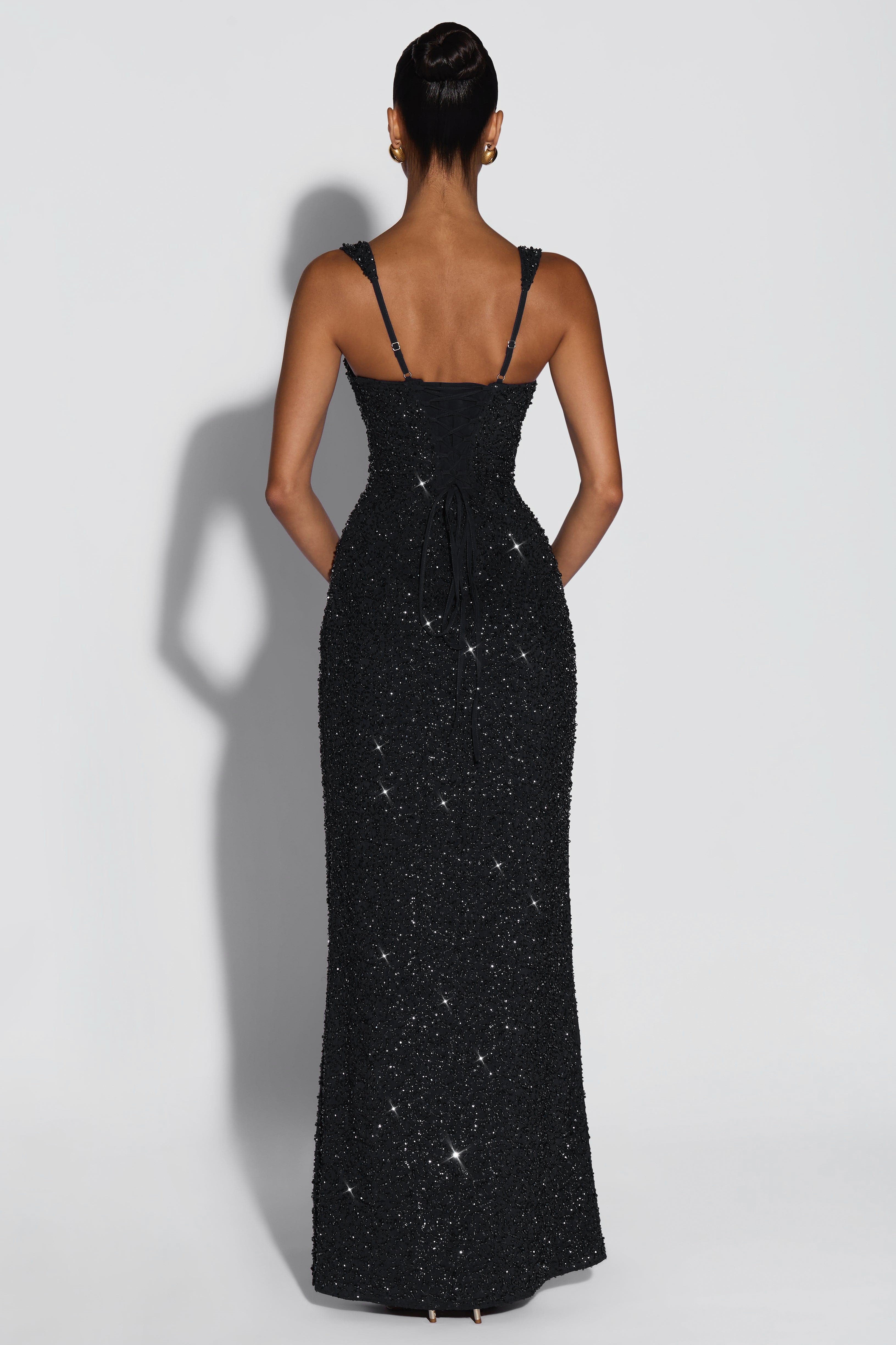 Sabine | Sequin Tie-Up Square Neck Maxi Dress