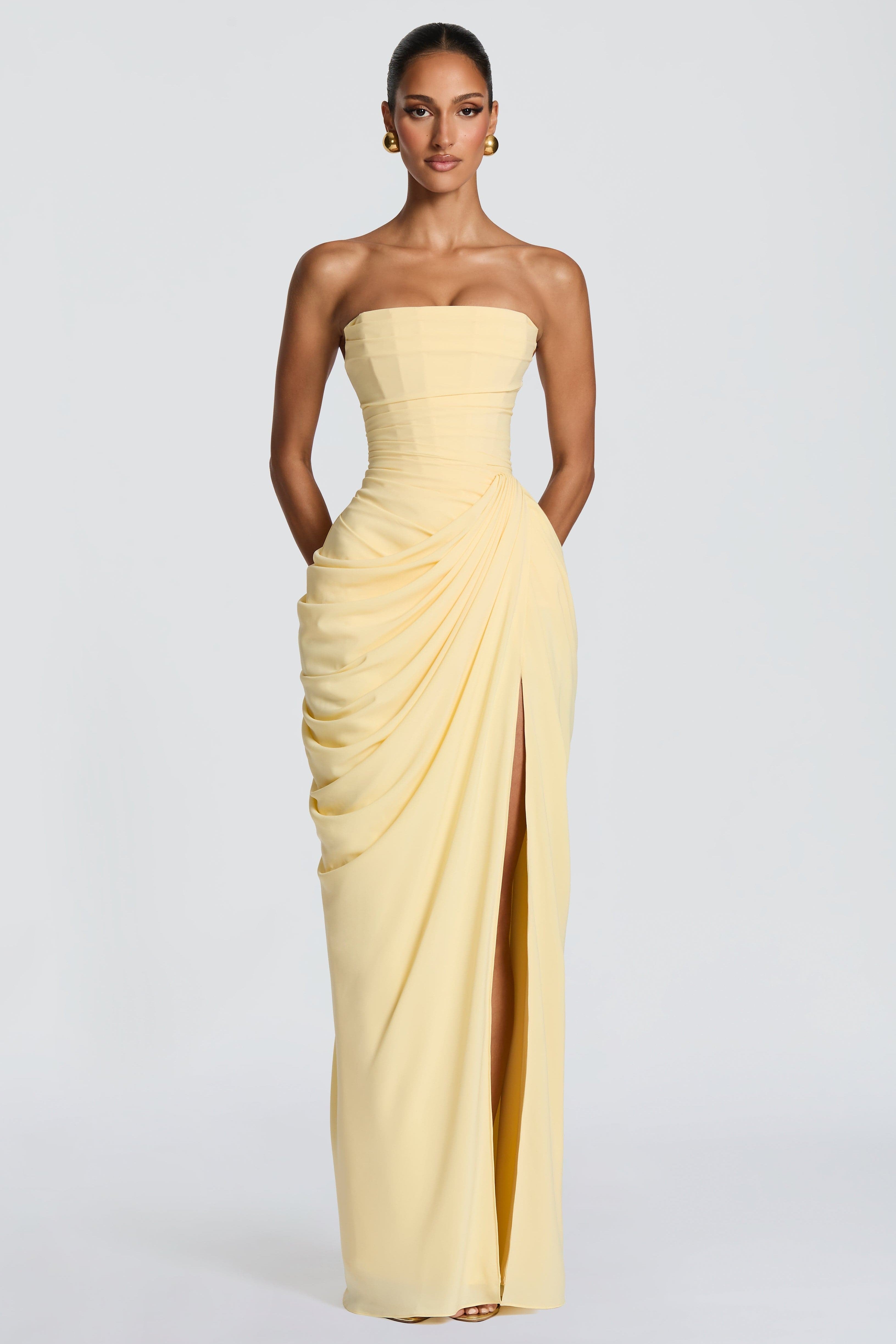 Odette | Strapless Gathered Corset Maxi Dress